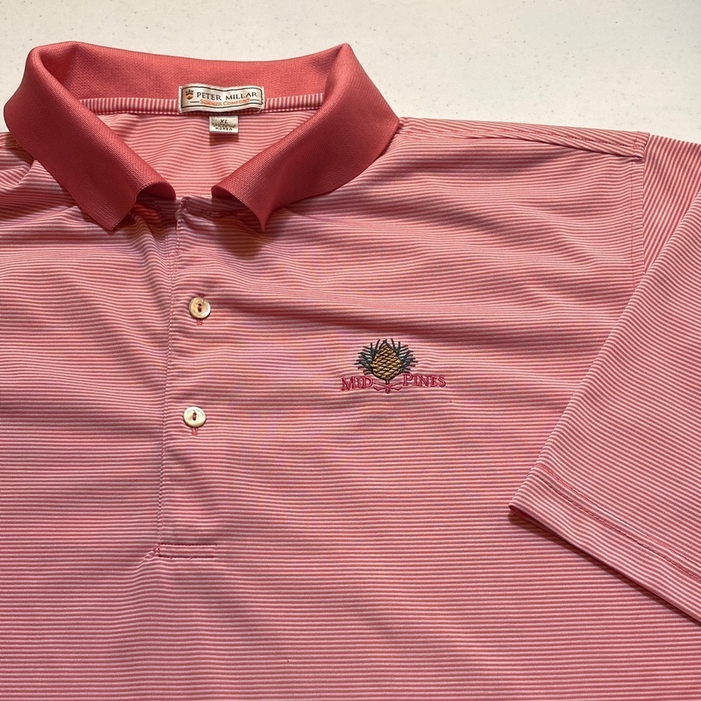 Peter Millar Mid Pines Pink Striped Polo Shirt size XL
